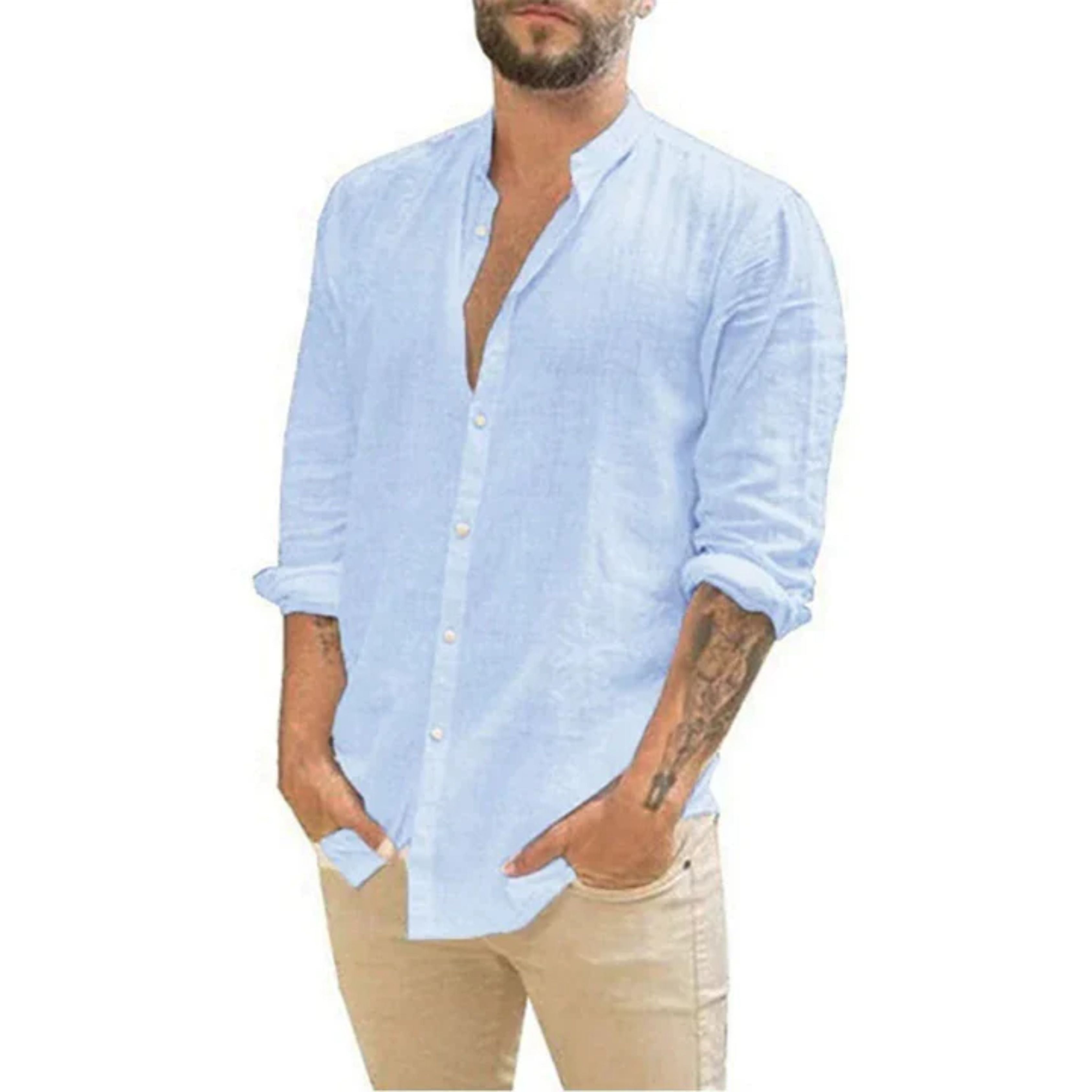 Camisa de Linho | Manga Longa, Respirável | Homem