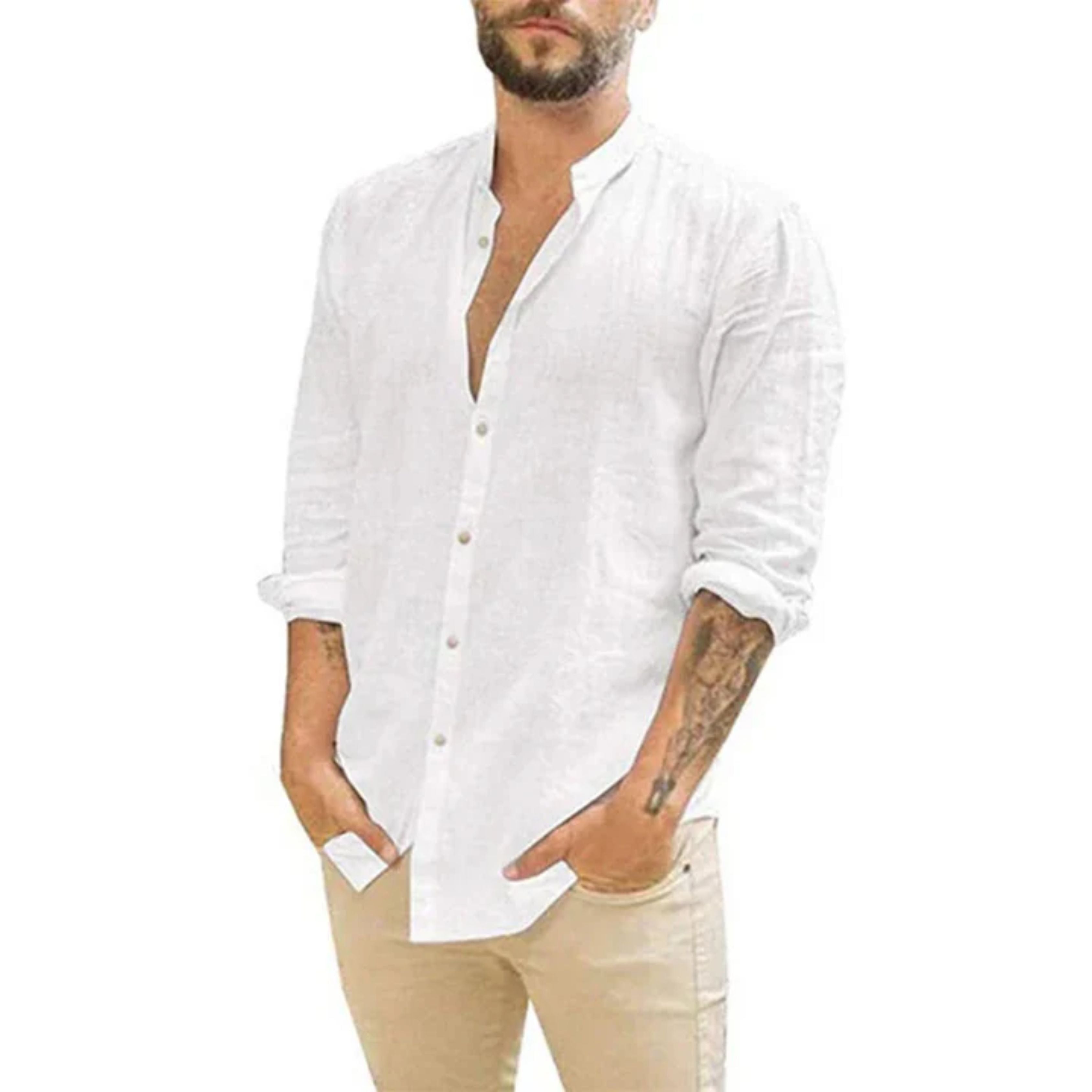 Camisa de Linho | Manga Longa, Respirável | Homem