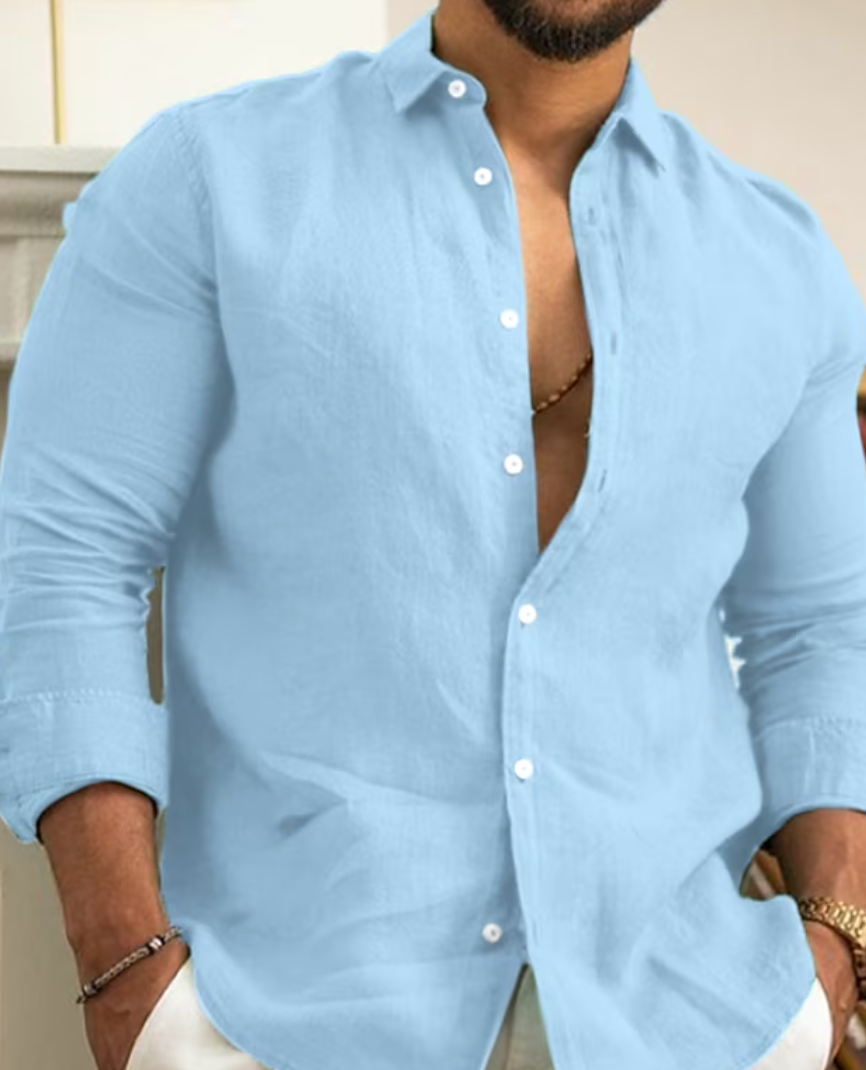 Camisa de Linho | Manga Longa, Botões | Homem