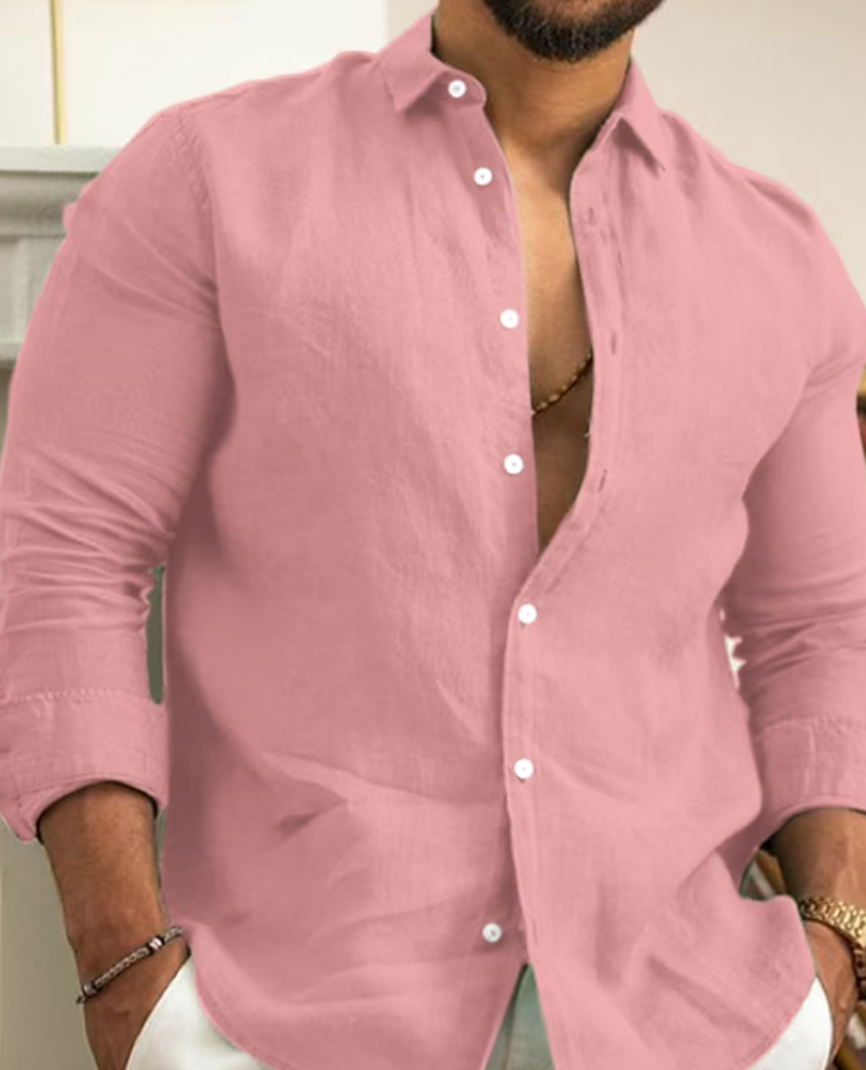 Camisa de Linho | Manga Longa, Botões | Homem