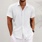 Camisa social masculina linho colarinho clássico botões corte relaxado
