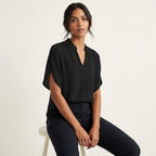 Blusa feminina decote V manga curta casual leve de verão