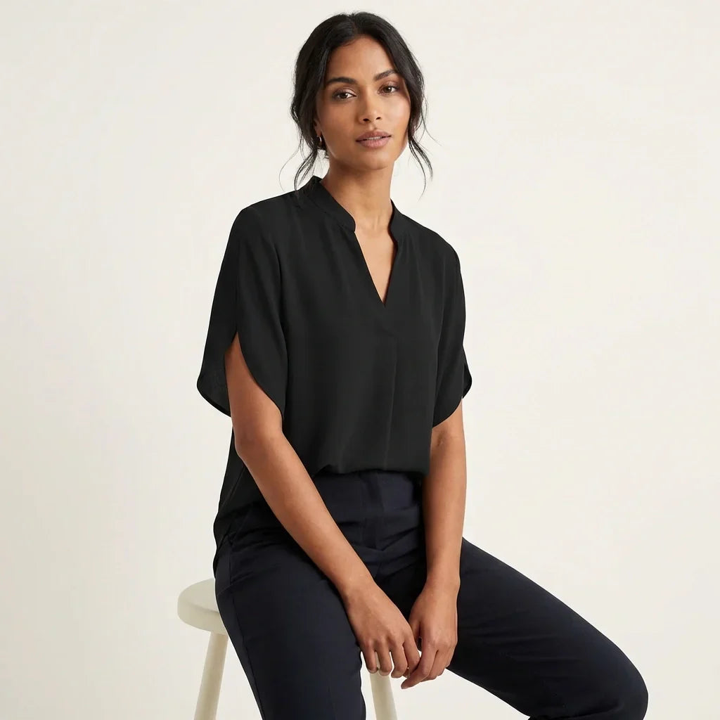 Blusa feminina decote V manga curta casual leve de verão