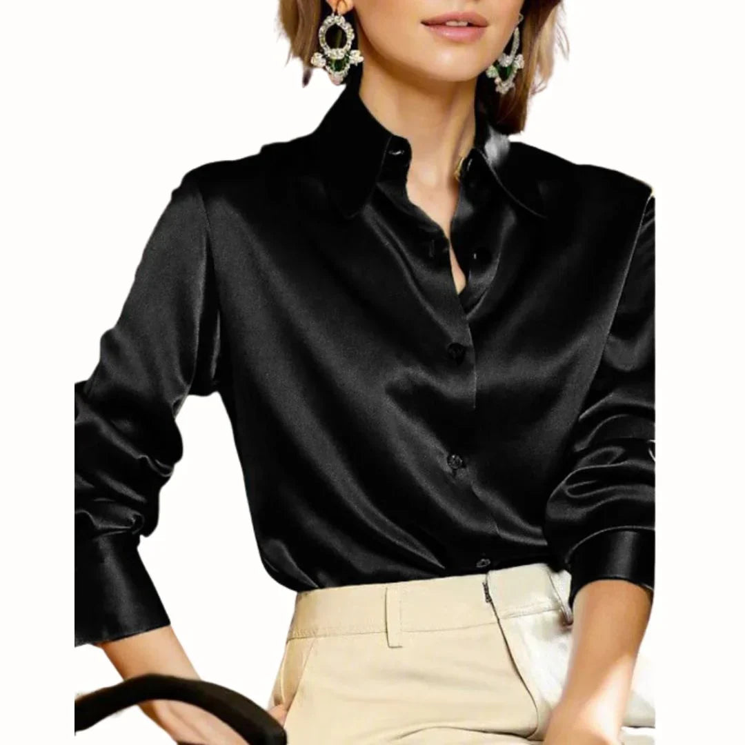 Camisa social feminina abotoada gola pontuda manga longa com punho
