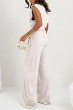 Conjunto feminino 2 peças top drapeado e calça wide leg silhueta moderna