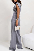 Conjunto feminino 2 peças top drapeado e calça wide leg silhueta moderna