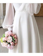 Vestido de noiva feminino manga longa fluido com decote V clássico