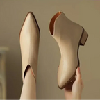 Botas femininas de tornozelo couro vegano bico fino com zíper traseiro