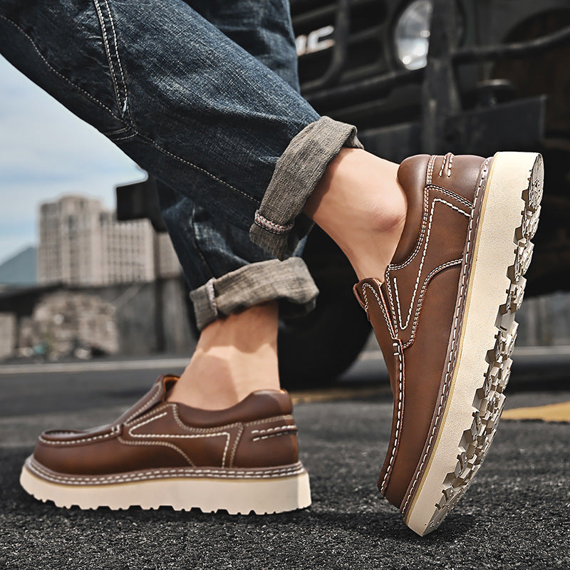 Mocassins de couro masculinos com palmilha ortopédica e sola antiderrapante