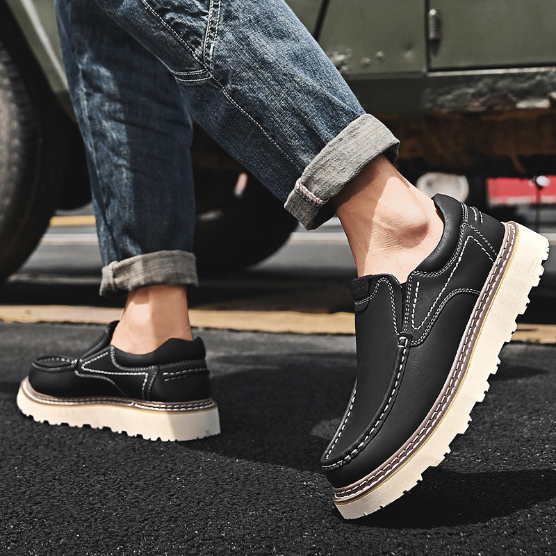 Mocassins de couro masculinos com palmilha ortopédica e sola antiderrapante