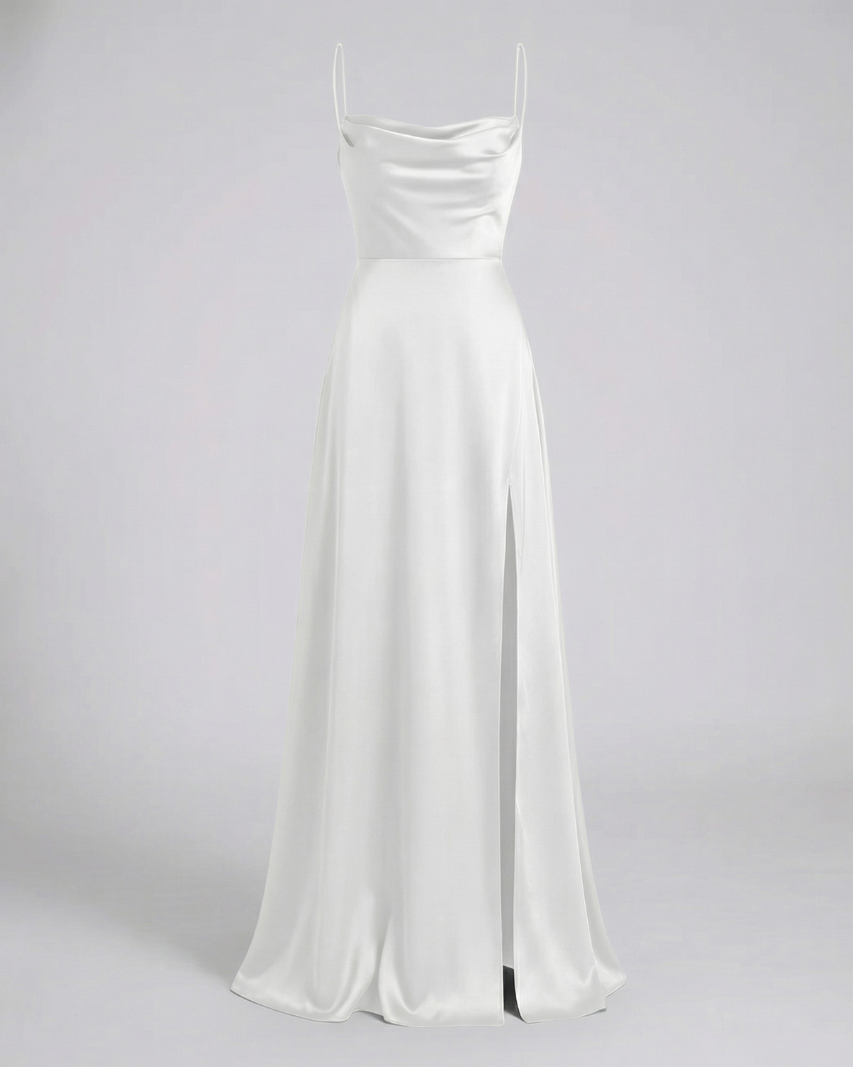 Vestido longo feminino com alças finas ajustáveis e fenda lateral elegante