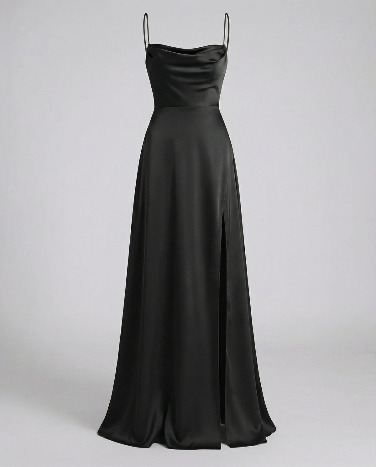 Vestido longo feminino com alças finas ajustáveis e fenda lateral elegante