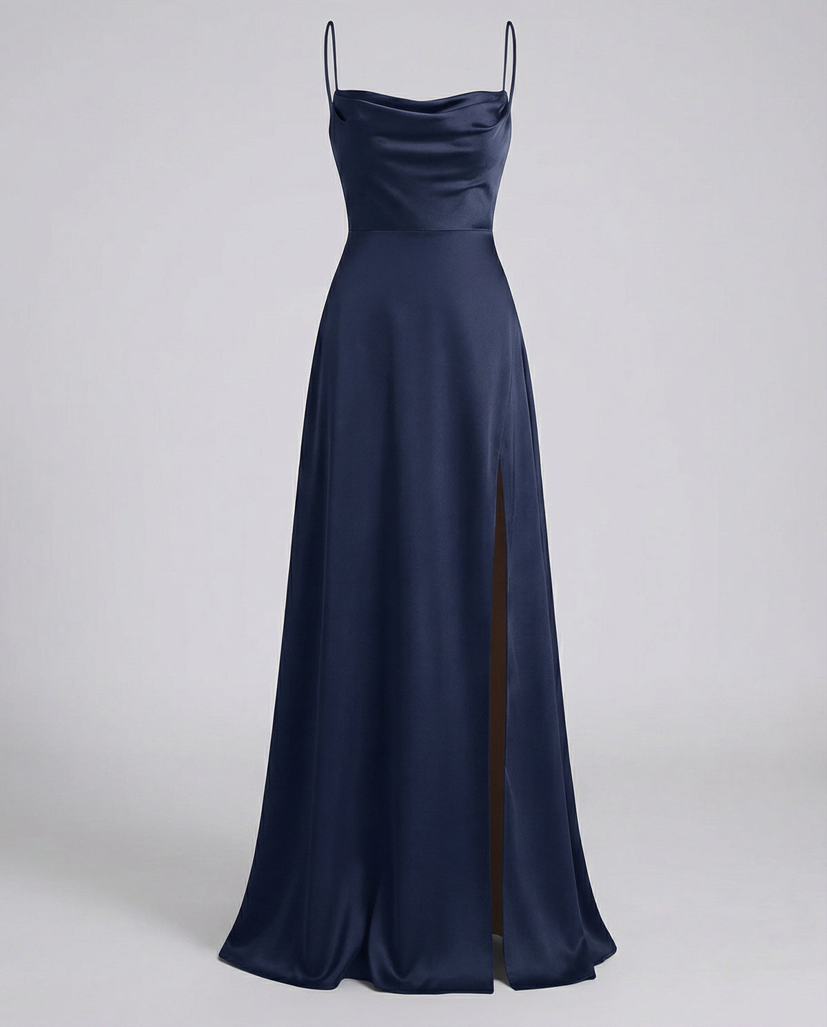 Vestido longo feminino com alças finas ajustáveis e fenda lateral elegante