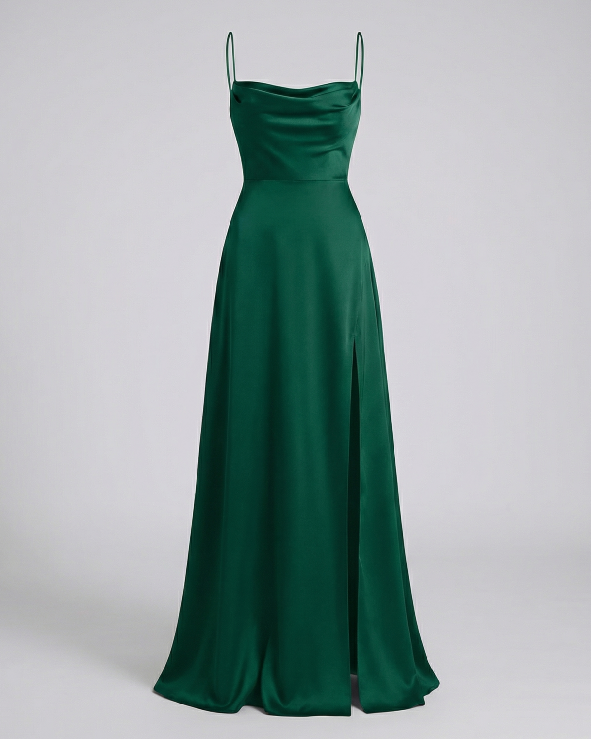 Vestido longo feminino com alças finas ajustáveis e fenda lateral elegante