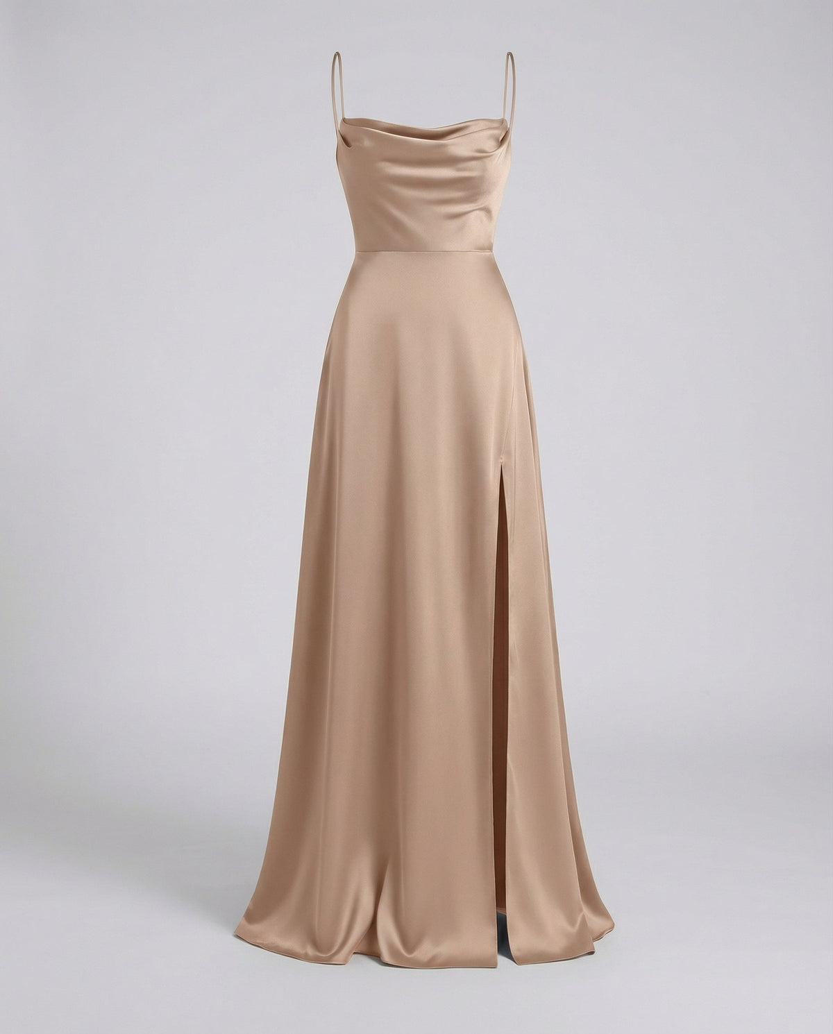 Vestido longo feminino com alças finas ajustáveis e fenda lateral elegante