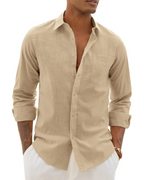 Camisa Hombre Manga Larga | Algodón Lino, Respirante