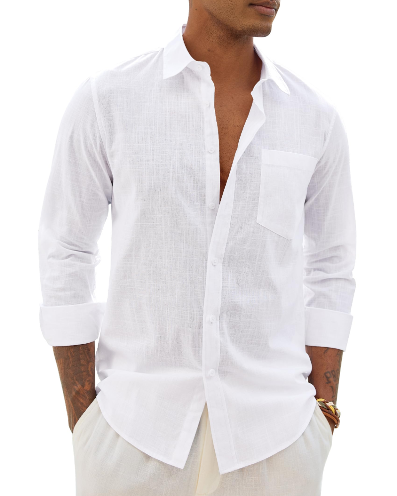 Camisa Hombre Manga Larga | Algodón Lino, Respirante