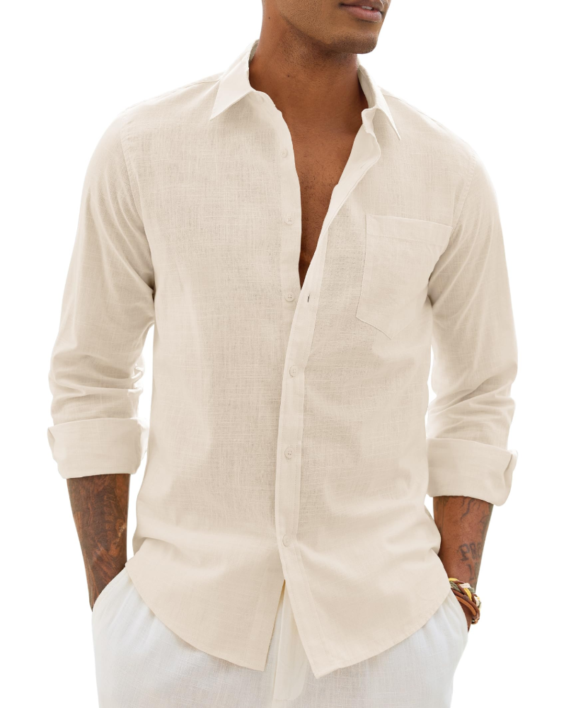 Camisa Hombre Manga Larga | Algodón Lino, Respirante