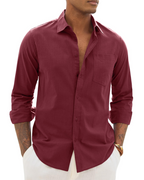 Camisa Hombre Manga Larga | Algodón Lino, Respirante