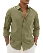 Camisa Hombre Manga Larga | Algodón Lino, Respirante