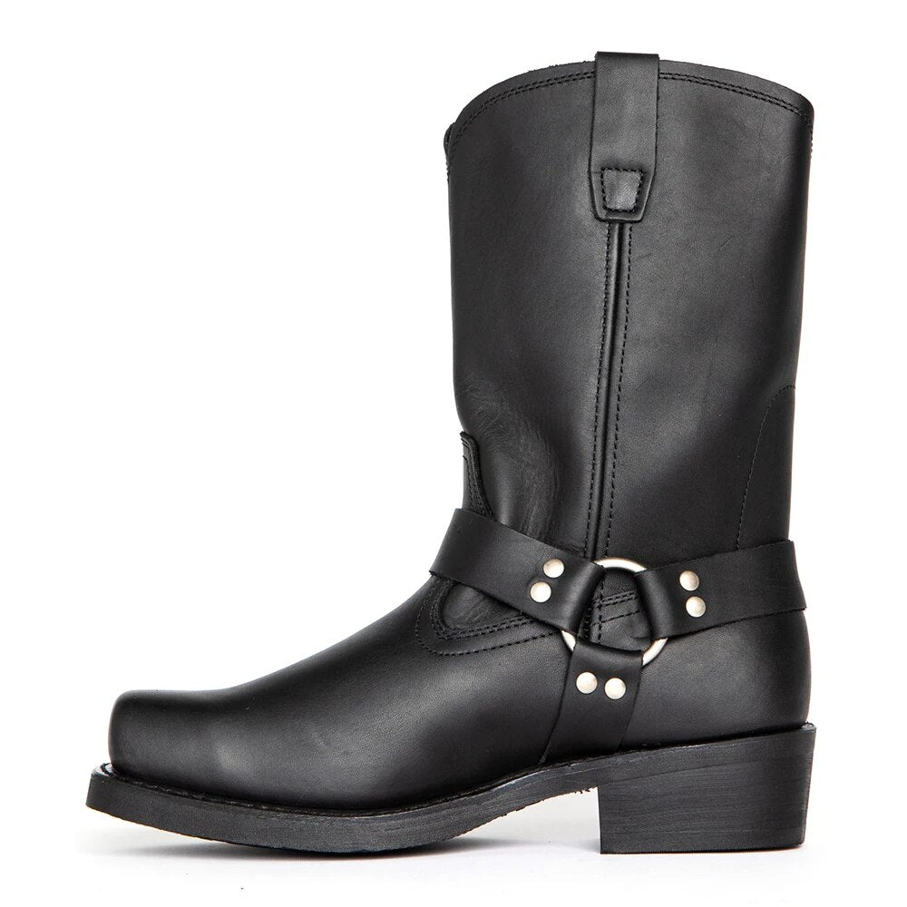 Botas cowboy masculinas couro legítimo cano médio com alça harness