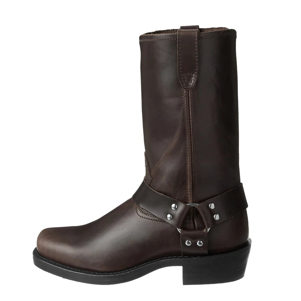Botas cowboy masculinas couro legítimo cano médio com alça harness