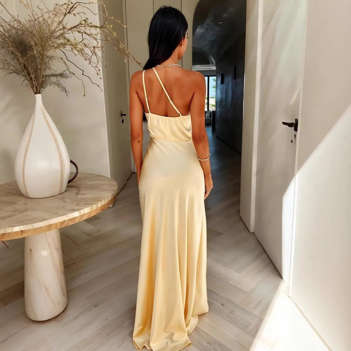 Vestido Satén Mujer Color Liso