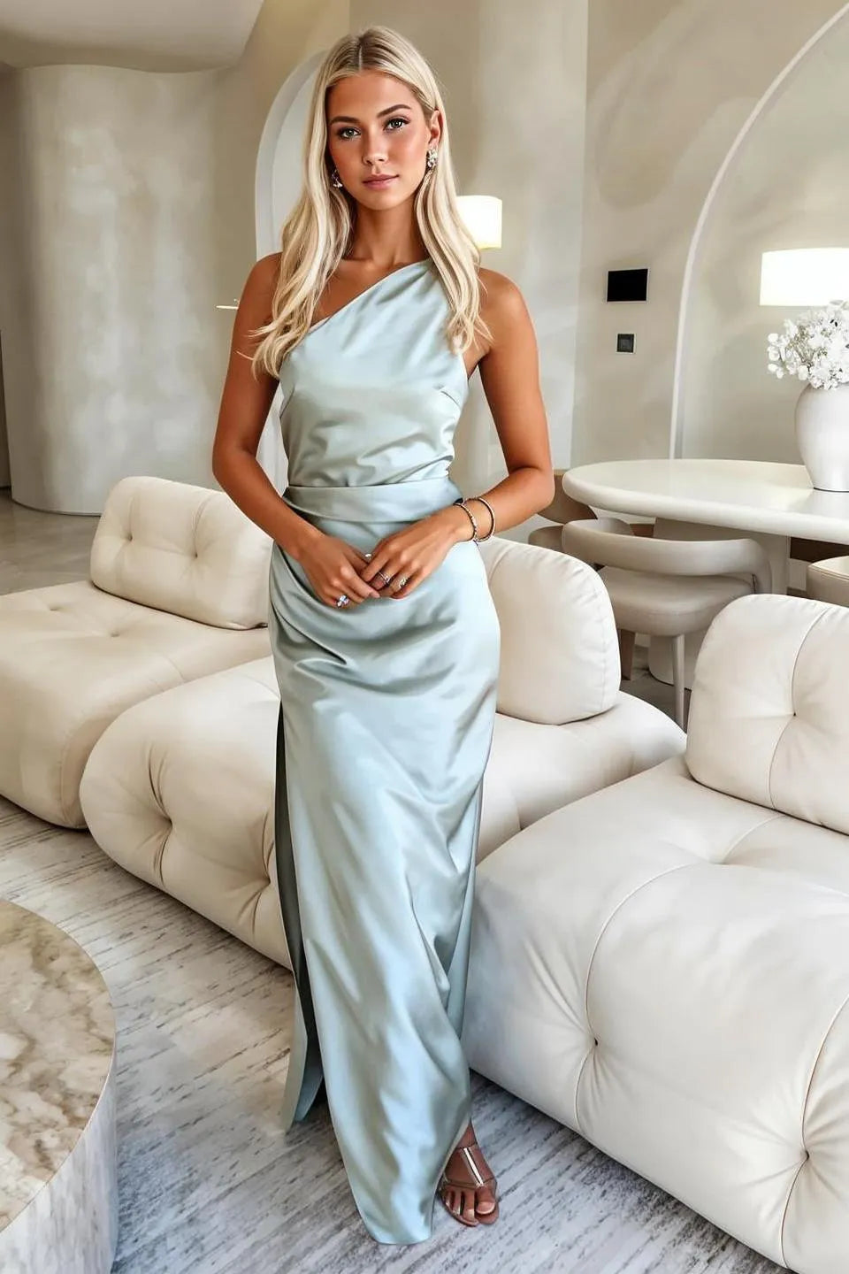 Vestido Satén Mujer Color Liso