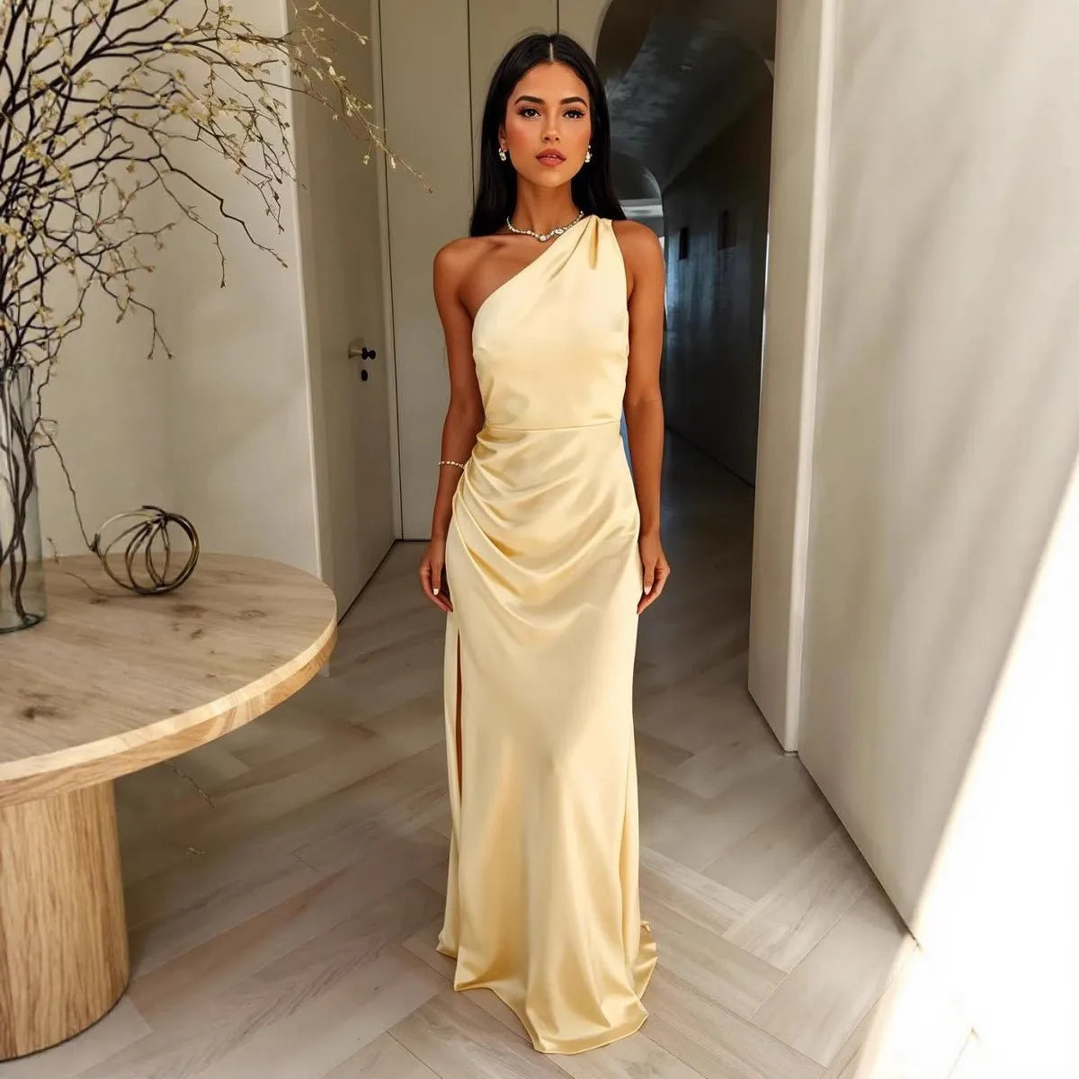 Vestido Satén Mujer Color Liso