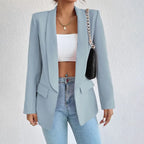 Blazer feminino estruturado gola lapela botão simples ombros estruturados