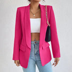 Blazer feminino estruturado gola lapela botão simples ombros estruturados