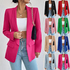 Blazer feminino estruturado gola lapela botão simples ombros estruturados
