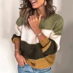 Camisola feminina de tricot com riscas modernas, corte descontraído e quente