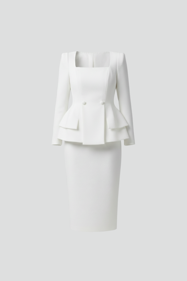 Conjunto feminino saia e blazer 2 peças estruturado elegante
