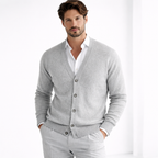 Cardigan de malha homem decote em V com fecho de botões corte regular