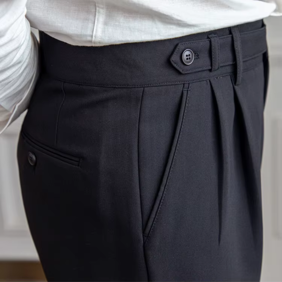 Calças masculinas plissadas cintura alta corte clássico elegante