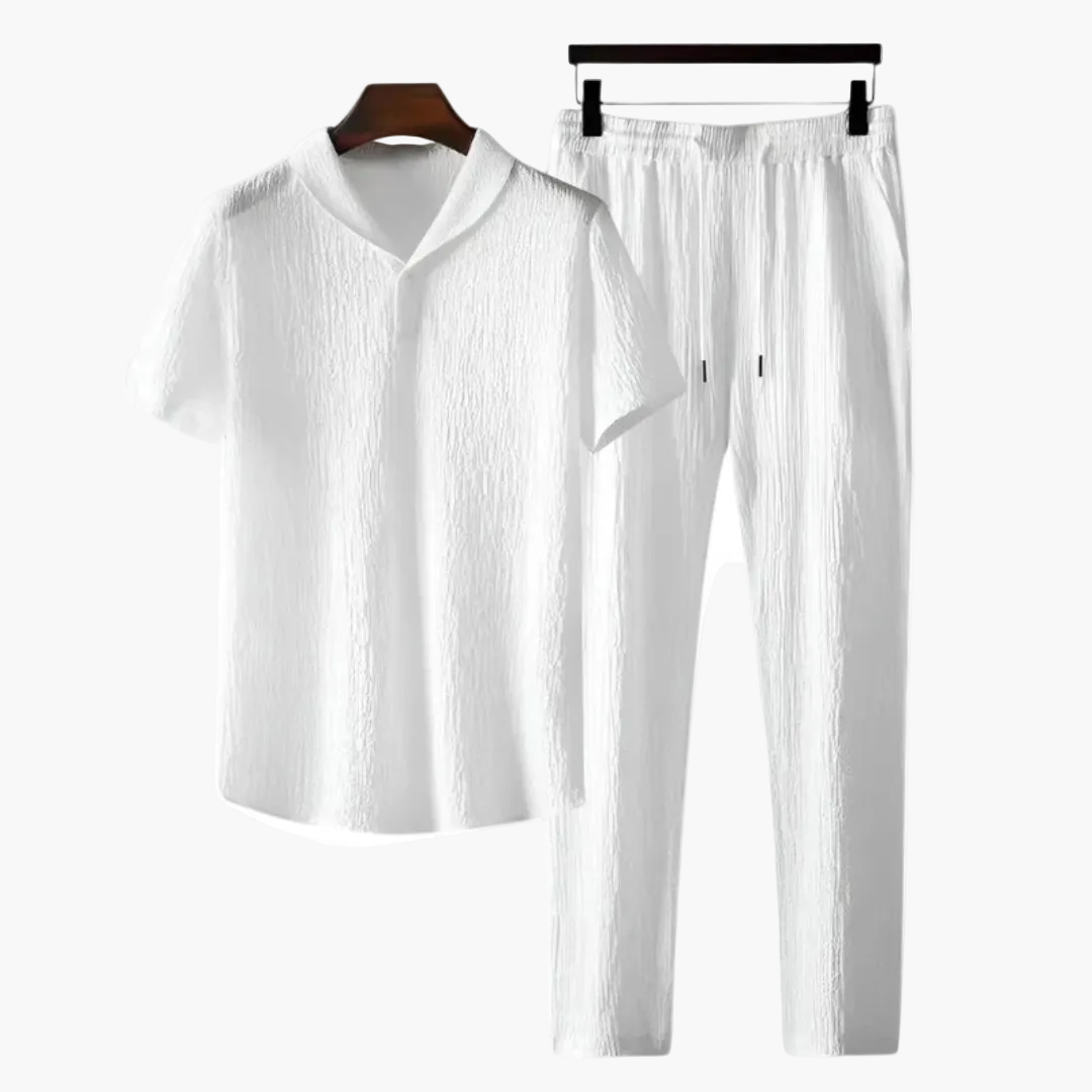 Conjunto masculino de algodão camisa e calças estilo casual coordenado