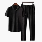 Conjunto masculino de algodão camisa e calças estilo casual coordenado