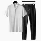 Conjunto masculino de algodão camisa e calças estilo casual coordenado
