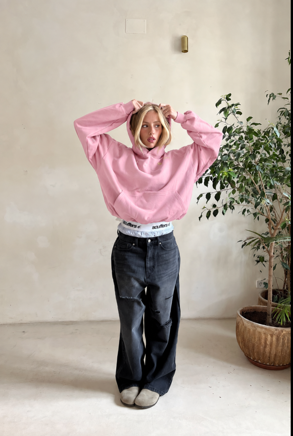 Hoodie mulher mix de algodão caimento relaxado minimalista