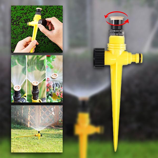 Aspersor de jardim 360° com padrões de pulverização ajustáveis e rega uniforme