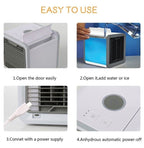 Ar condicionado portátil 3 em 1 com humidificador e purificador, USB, reservatório 500ml