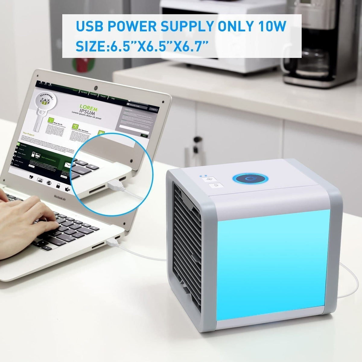 Ar condicionado portátil 3 em 1 com humidificador e purificador, USB, reservatório 500ml
