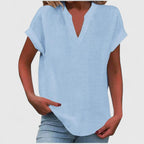 Blusa feminina manga curta decote V corte direito cores lisas