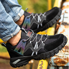 Sapatos de segurança com biqueira de aço, sola antiderrapante e bandas refletivas