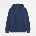 Sweatshirt homem casual com capuz e fecho éclair logo bordado equestre