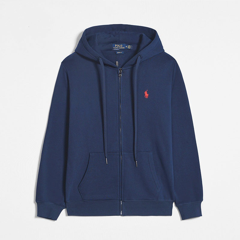 Sweatshirt homem casual com capuz e fecho éclair logo bordado equestre