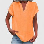 Blusa feminina manga curta decote V corte direito cores lisas
