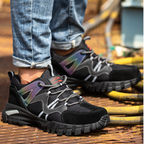 Sapatos de segurança com biqueira de aço, sola antiderrapante e bandas refletivas