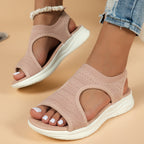 Sandálias desportivas femininas knit com palmilha ortopédica acolchoada slip-on